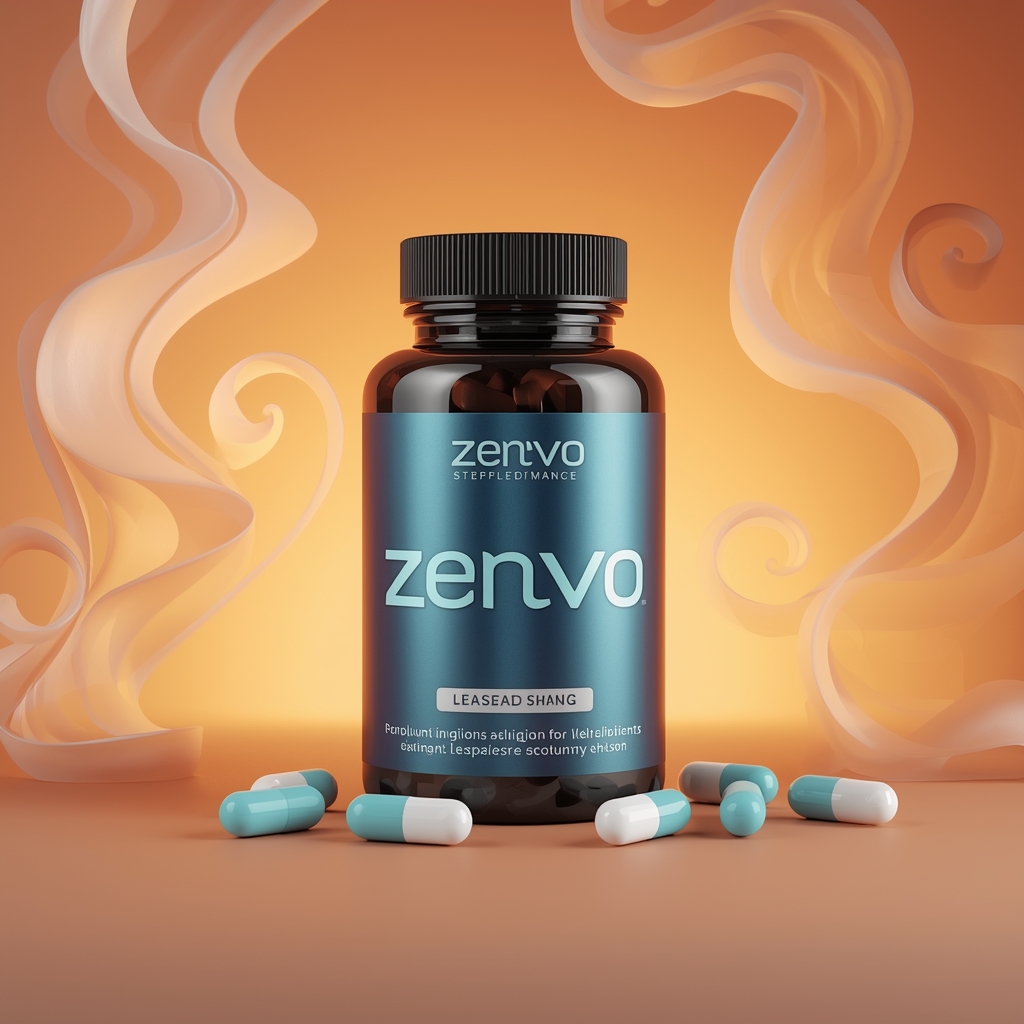 Illustrative botanical supplement bottle graphic — not a photograph of the listed product.